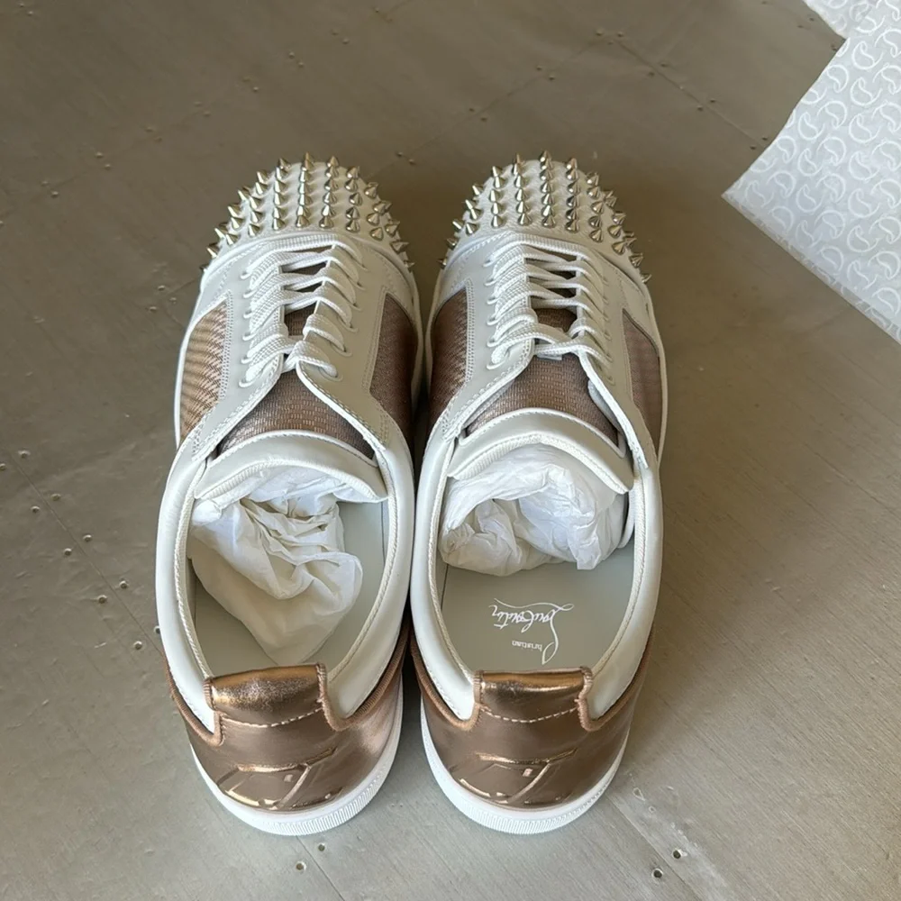 Christian Louboutin varsijunior spikes flat sneaker trainer bronze white roca 46